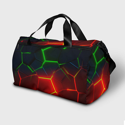 Спортивная сумка Зеленые и красные неоновые плиты в разломе / 3D-принт – фото 2