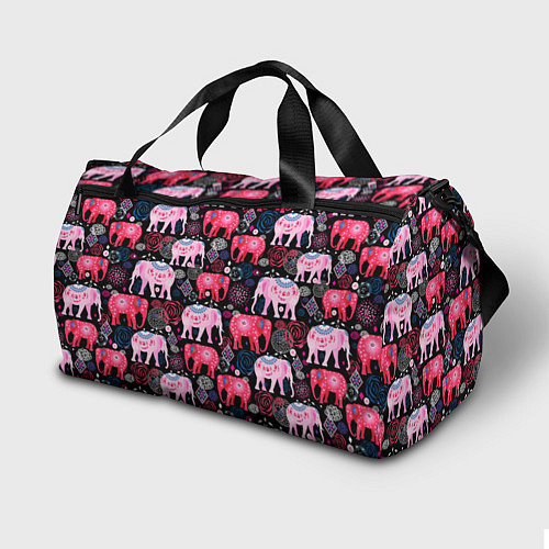 Спортивная сумка Орнамент разноцветных слонов / 3D-принт – фото 2