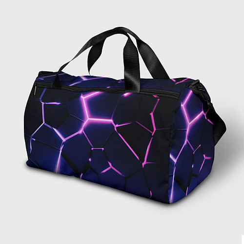 Спортивная сумка Сине-фиолетовые неоновые плиты в разломе / 3D-принт – фото 2