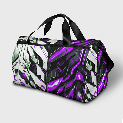 Спортивная сумка Хаотичная фиолетово-белая абстракция на чёрном фон / 3D-принт – фото 2