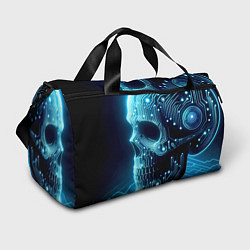 Спортивная сумка Cyber neon skull - ai art с дорожками на плате