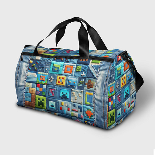 Спортивная сумка Minecraft на пэчворк дениме / 3D-принт – фото 2