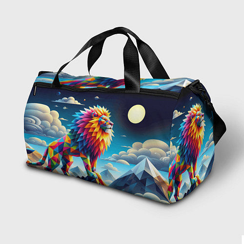 Спортивная сумка Полигональный лев в горах - нейроарт / 3D-принт – фото 2
