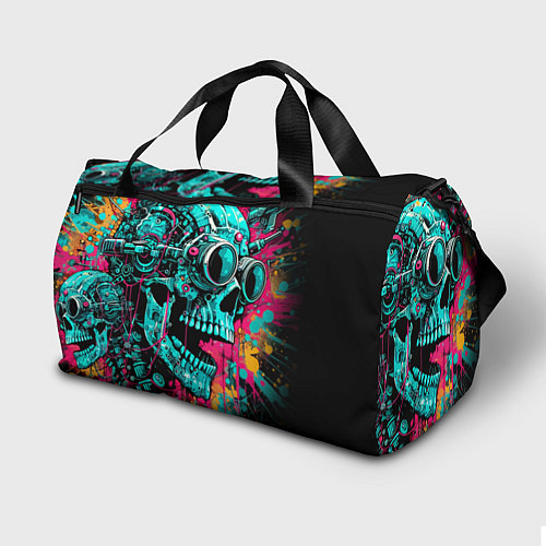 Спортивная сумка Cyber skull sketch - color blots / 3D-принт – фото 2