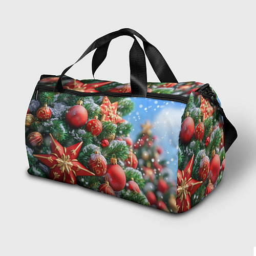Спортивная сумка Красные шары и звезда новогодняя / 3D-принт – фото 2