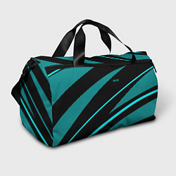 Сумки спортивные Sport чёрный и неоновый голубой абстракция с полос, цвет: 3D-принт