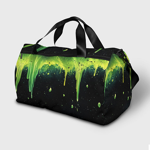 Спортивная сумка Зеленая стекающая краска по черному фону / 3D-принт – фото 2