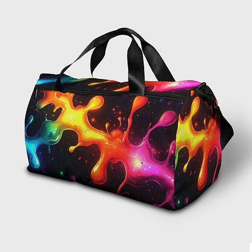Спортивная сумка Радужные кляксы на черном фоне / 3D-принт – фото 2