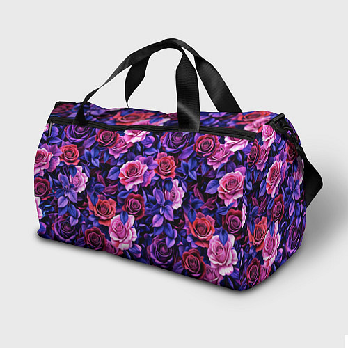 Спортивная сумка Разноцветные цветы - синие розы паттерн / 3D-принт – фото 2