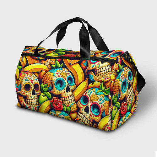 Спортивная сумка Colorfull skulls and bananas - pop art pattern / 3D-принт – фото 2