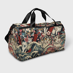 Сумки спортивные Котики и рыбки в сакуре, цвет: 3D-принт