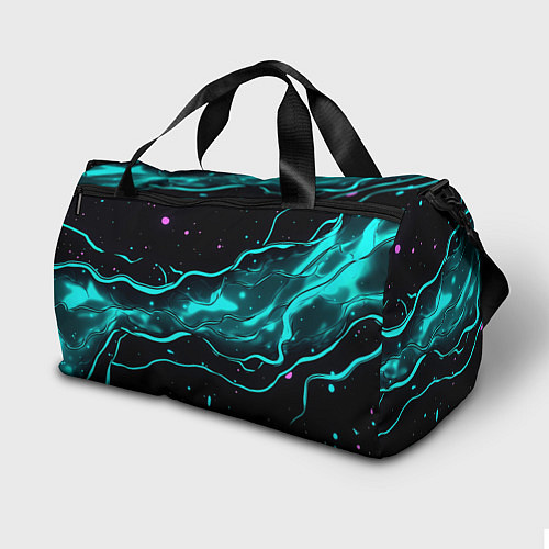 Спортивная сумка Голубые неоновые волны текстура / 3D-принт – фото 2