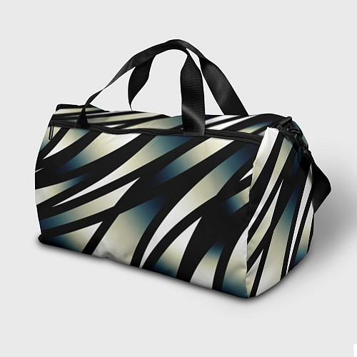 Спортивная сумка Чёрно-белый с синим затемнением полосы / 3D-принт – фото 2