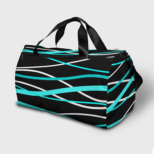 Спортивная сумка Чёрный с бело-голубыми полосами / 3D-принт – фото 2