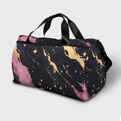 Спортивная сумка Золотые и розовые мазки на черной текстуре / 3D-принт – фото 2