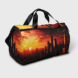 Сумки спортивные Стилизованный город оранжевый закат, цвет: 3D-принт
