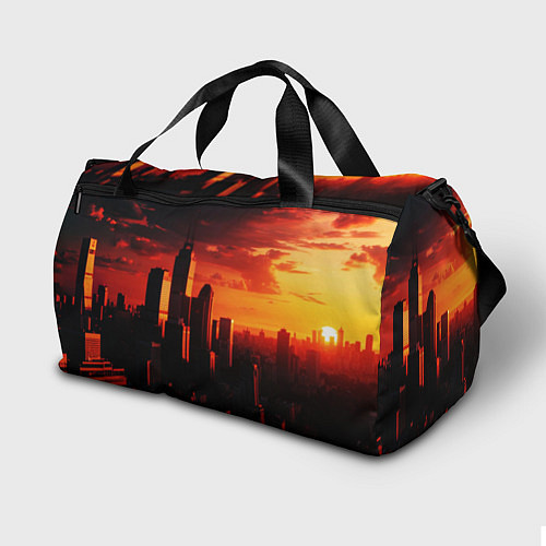 Спортивная сумка Стилизованный город оранжевый закат / 3D-принт – фото 2
