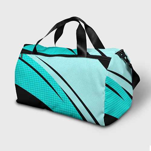 Спортивная сумка Абстрактный чёрно-голубой с полосами / 3D-принт – фото 2