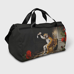 Спортивная сумка Тигр сидит на золотом унитазе сердится