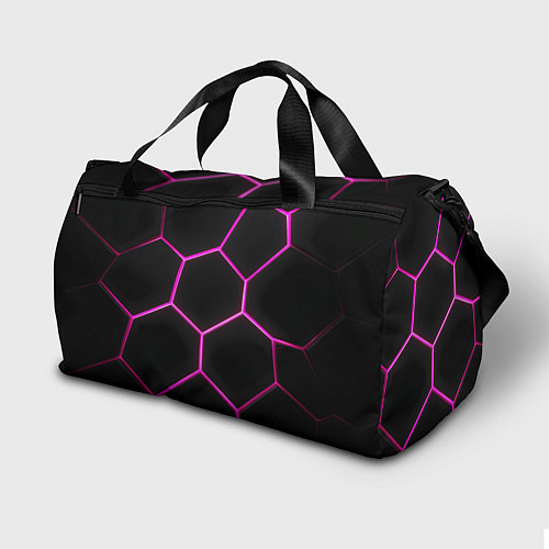 Спортивная сумка Черные соты с фиолетовым неоном / 3D-принт – фото 2