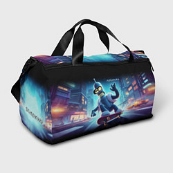 Сумки спортивные Bender is a skateboarder in neon street - ai art, цвет: 3D-принт