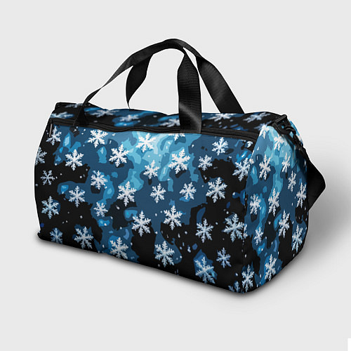 Спортивная сумка Стилизованный паттерн со снежинками тёмно-синий / 3D-принт – фото 2