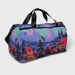 Сумки спортивные Новогодние елки в горном городке, цвет: 3D-принт
