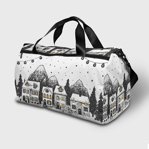 Спортивная сумка Черно-белый новогодний город / 3D-принт – фото 2