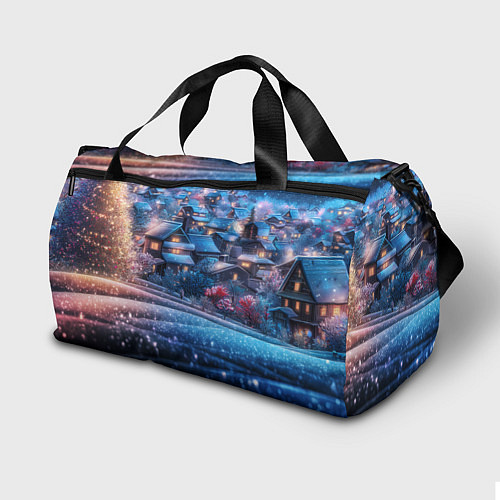 Спортивная сумка Новогодний двор в блестках / 3D-принт – фото 2
