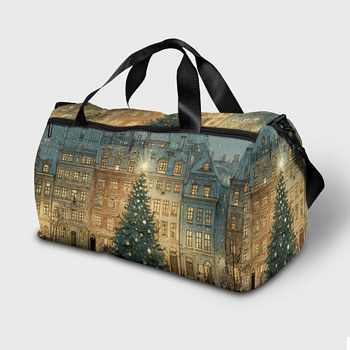 Спортивная сумка Новогодний старый город / 3D-принт – фото 2