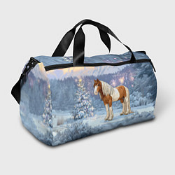 Сумки спортивные Новогодняя лошадка в лесу, цвет: 3D-принт