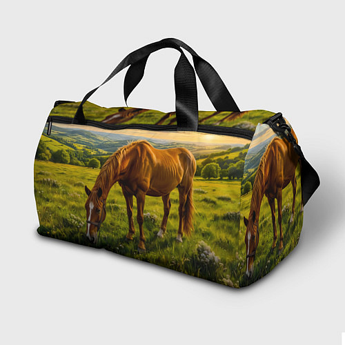 Спортивная сумка Зелёные холмы и конь / 3D-принт – фото 2