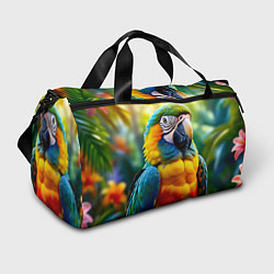 Сумки спортивные Сине-жёлтый ара, цвет: 3D-принт