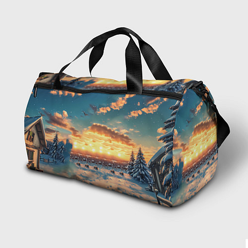 Спортивная сумка Новогодняя комическая лошадь в лесу / 3D-принт – фото 2