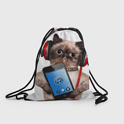 Рюкзак-мешок Кот в наушниках, цвет: 3D-принт