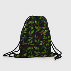 Рюкзак-мешок Яркие зеленые листья на черном фоне, цвет: 3D-принт