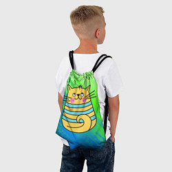 Рюкзак-мешок Желтый кот в зеленую полоску, цвет: 3D-принт — фото 2