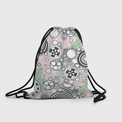 Рюкзак-мешок Абстрактные черно-белые круги в зелёных листьях, цвет: 3D-принт