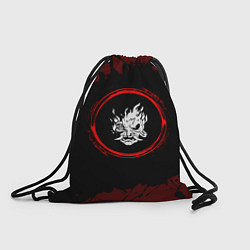 Рюкзак-мешок Символ Cyberpunk 2077 и краска вокруг на темном фо, цвет: 3D-принт