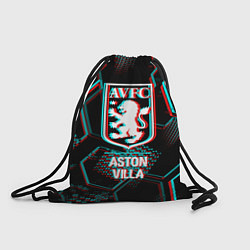 Рюкзак-мешок Aston Villa FC в стиле Glitch на темном фоне, цвет: 3D-принт