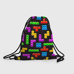 Рюкзак-мешок Тетрис на чёрном фоне, цвет: 3D-принт