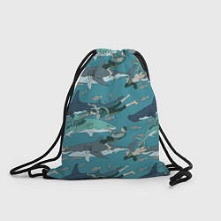Рюкзак-мешок Ныряльщики и акулы - паттерн, цвет: 3D-принт