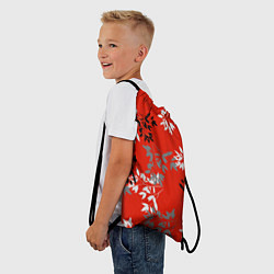 Рюкзак-мешок Черные и серые ветки на красном фоне в японском ст, цвет: 3D-принт — фото 2