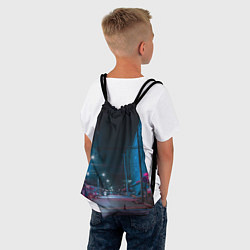 Рюкзак-мешок Неоновая пустая улица города - Синий, цвет: 3D-принт — фото 2
