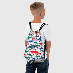 Рюкзак-мешок Стая разноцветных акул - паттерн, цвет: 3D-принт — фото 2