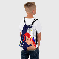Рюкзак-мешок Русская девушка с триколором на волосах, цвет: 3D-принт — фото 2