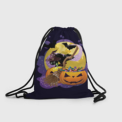 Рюкзак-мешок Чёрный котёнок и тыквы, цвет: 3D-принт