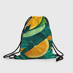 Рюкзак-мешок Листья монстеры и дольки апельсинов, цвет: 3D-принт