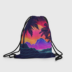 Рюкзак-мешок Тропический остров с пальмами ретро иллюстрация, цвет: 3D-принт