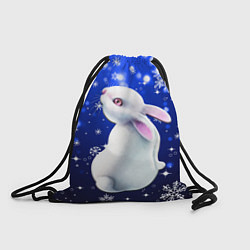 Рюкзак-мешок Белый кролик в снежинках, цвет: 3D-принт